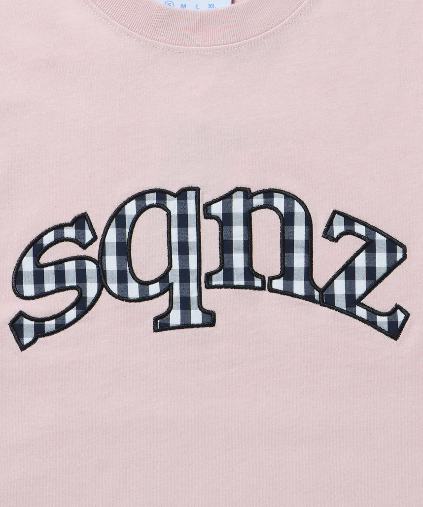 sqnz gingham applique tee / Tシャツ 半袖 クルーネック ワッペン チェック ライトピンク