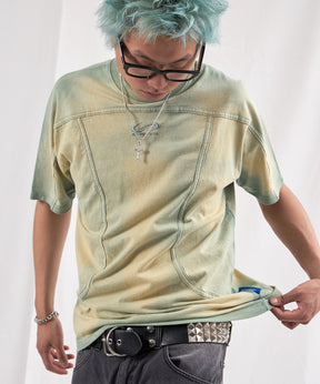 WASHED SPLASH S/S TEE / Tシャツ 半袖 クルーネック オーバーサイズ センターロゴ 刺繍 グリーン