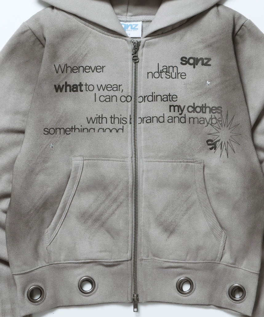 sqnz eyelet fit zip pk / レディース ジップパーカー フーディ ハトメ スタッズ ダフルジップ 裏起毛≪SET UP着用可能≫ ライトグレー