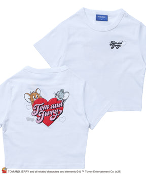 TJ HEART BABE TEE / レディース トムとジェリー Tシャツ 半袖 クルーネック プリント ラインストーン ピチT ちびT ホワイト