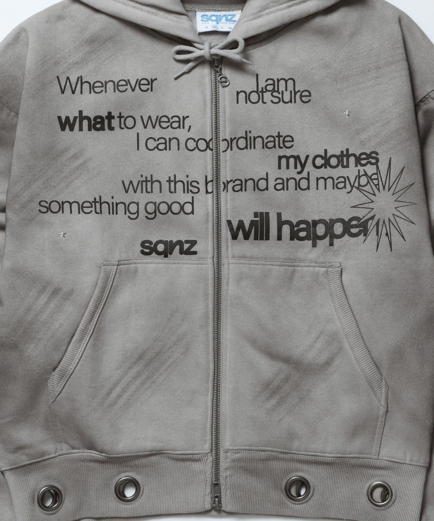 sqnz eyelet zip pk / ジップパーカー スタッズ フーディ ハトメ 裏起毛≪SET UP着用可能≫ ライトグレー