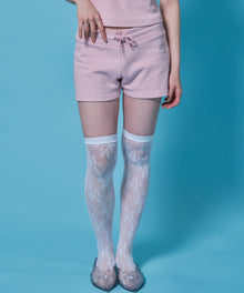 ≪予約商品≫sqnz glitter mini pants / レディース ショートパンツ ボトムス ラインストーン 裏毛 【セットアップ着用可能】 ライトピンク