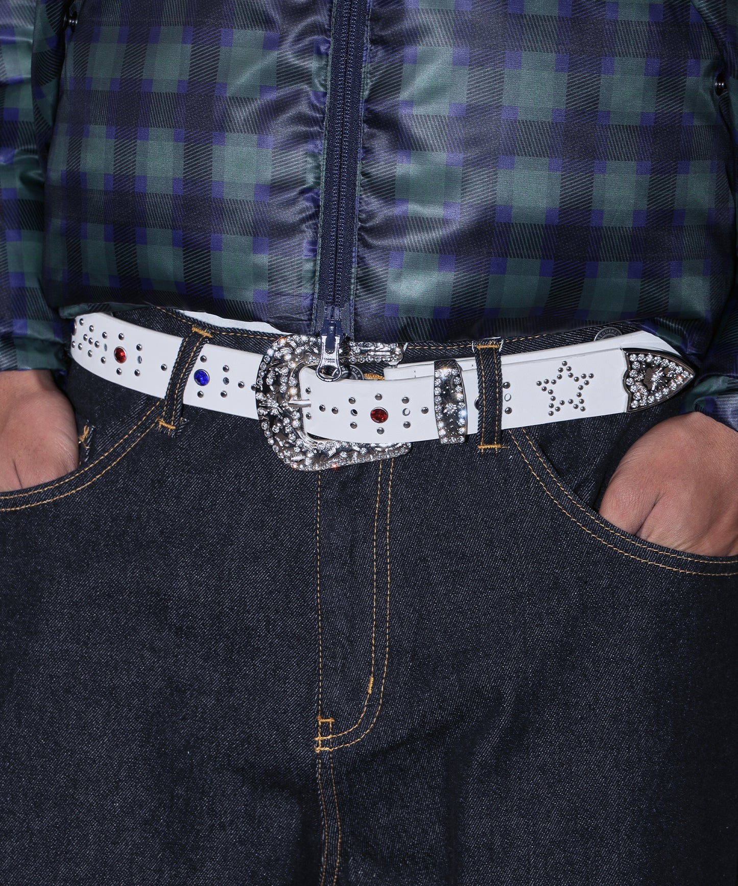 SEQUENZ RHINE STONE BELT MEN / ベルト スタッズ ストーン リアルツリー レオパード メンズ 雑貨 ホワイト