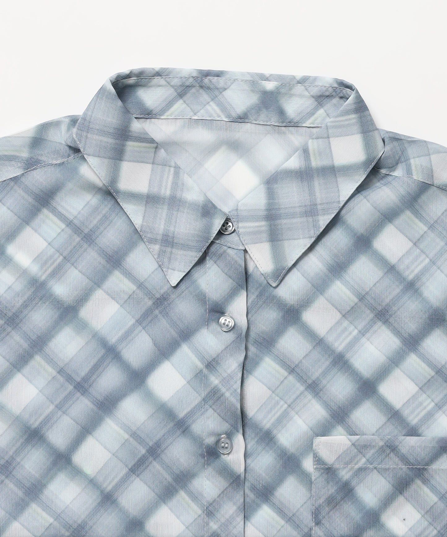 ※WEB限定 / レディースチェック半袖シャツ / sqnz sheer check shirts ブルーグレー