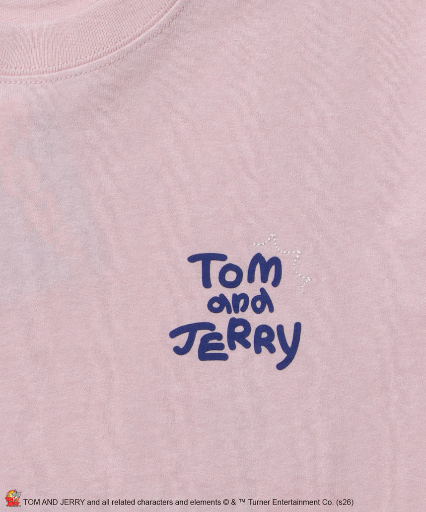 TJ PHOTO & EMB. TEE / トムとジェリー 半袖 クルーネック プリント 刺繍 ワンポイント ユニセックス オーバーサイズ レイヤード ライトピンク