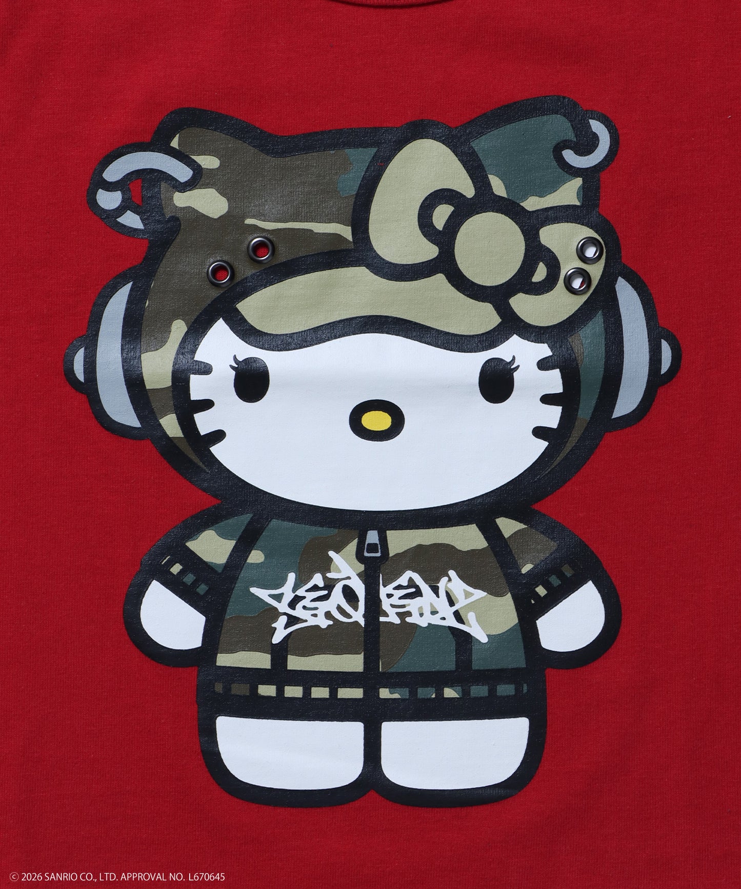 HK EYELET TEE / ハローキティ キティちゃん 半袖 クルーネック プリント ワンポイント ハトメ レッド