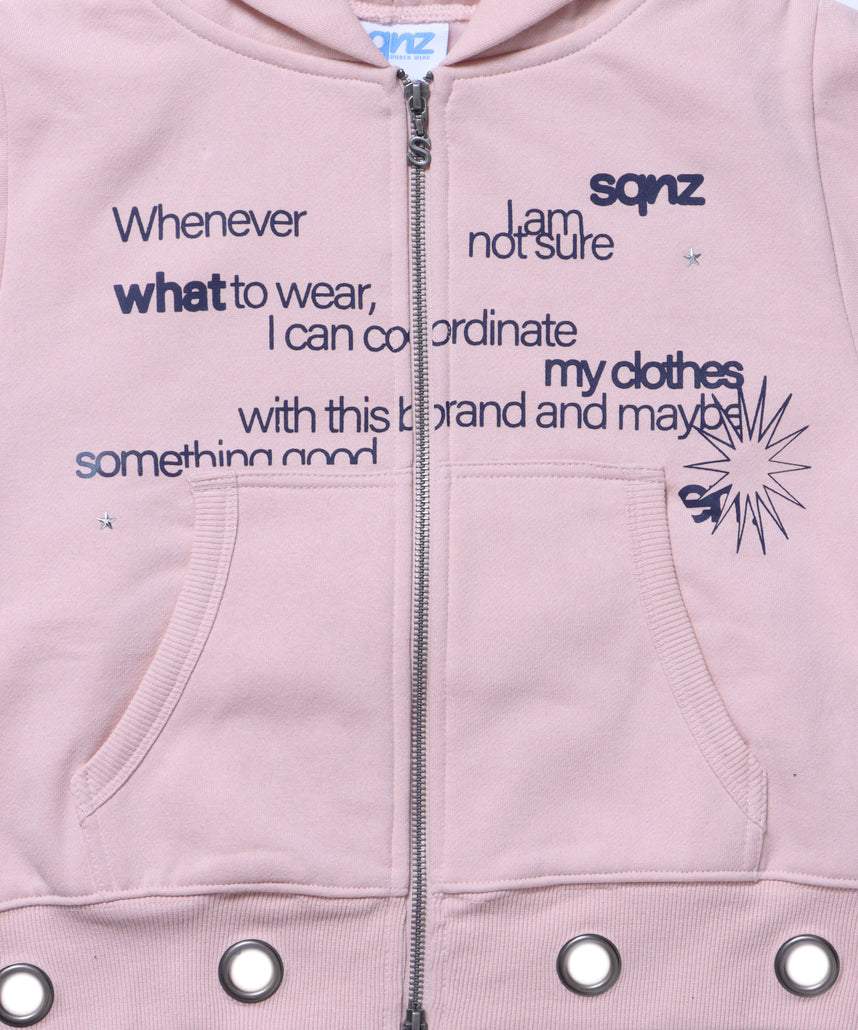 sqnz eyelet fit zip pk / レディース ジップパーカー フーディ ハトメ スタッズ ダフルジップ 裏起毛≪SET UP着用可能≫ ピンク