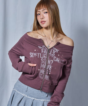 ※WEB限定 / レディースジップスウェット / sqnz off shoulder zip up モカ