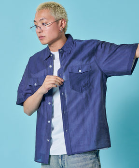 ≪予約商品≫※WEB限定 / ウエスタン半袖シャツ／sqnz western sheer shirts ネイビー