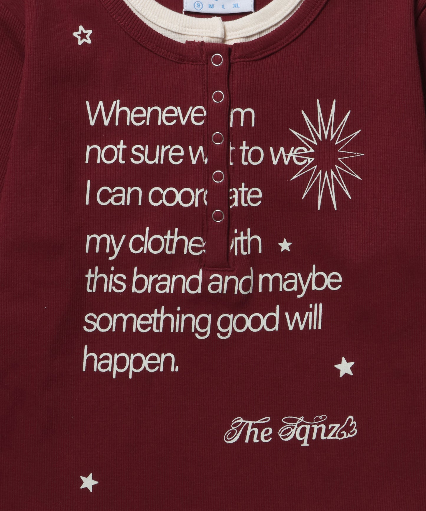 sqnz fake layered henley star l/s tee / 長袖 プリント ヘンリー フェイクレイヤード ツートーン バーガンディー