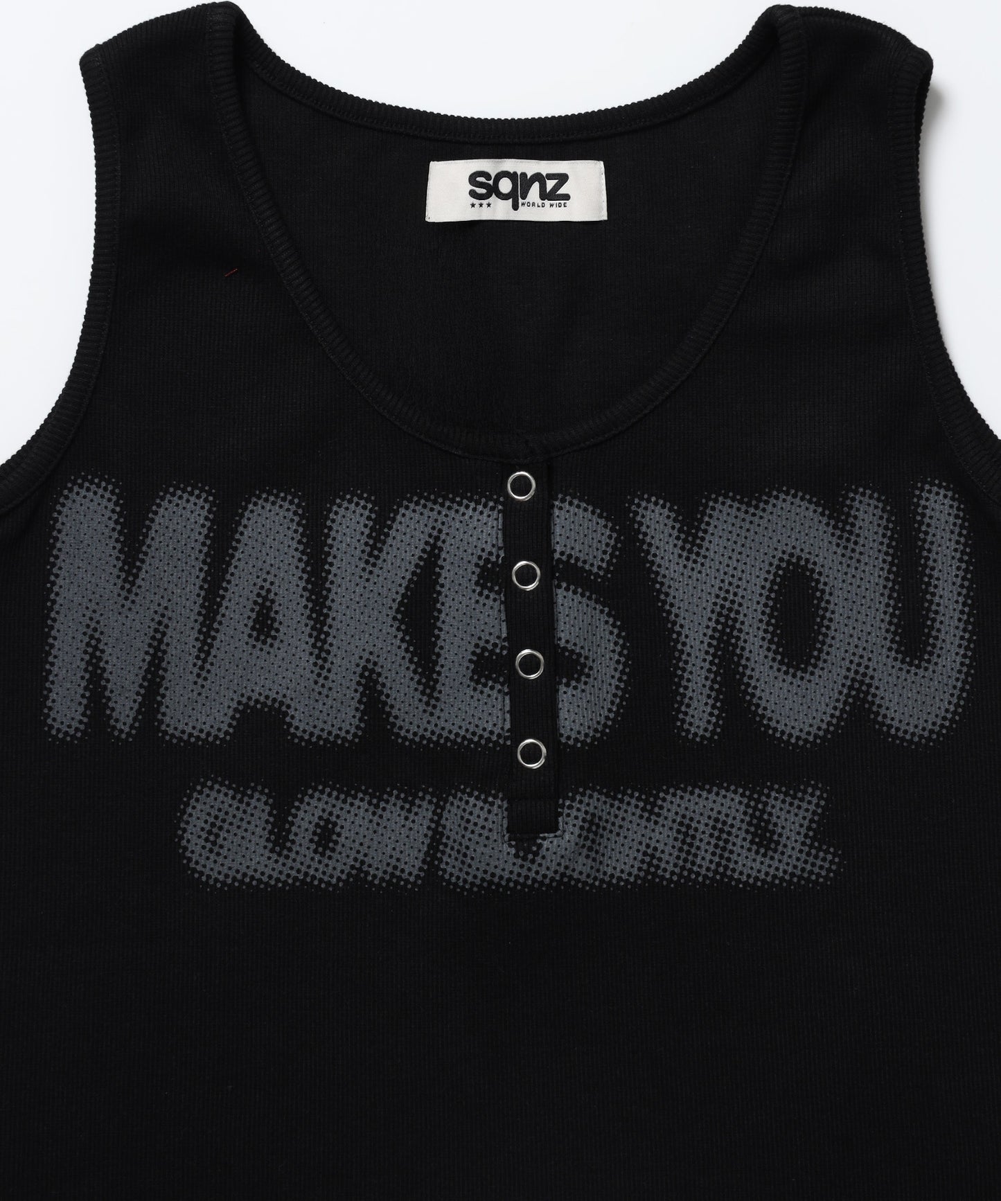 ※WEB限定 / レディースヘンリーネックタンクトップ / sqnz blur logo henley tank top ブラック