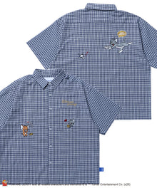 TJ ASSORTMENT EMB. SHIRT / トムとジェリー シャツ 半袖 レギュラーカラー 刺繍 チェック ストライプ ネイビー