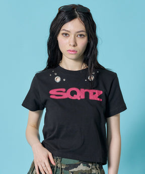 ※WEB限定 / ぼかしロゴ半袖ピチT / sqnz eyelet babe tee ブラック