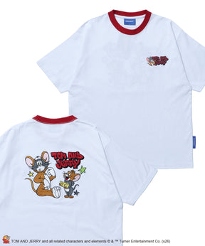TJ COSTUME RINGER TEE / トムとジェリー リンガー Tシャツ 半袖 クルーネック 刺繍 オーバーサイズ ホワイト