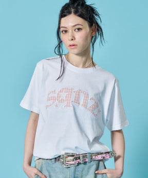 ※WEB限定 / スターロゴ半袖Tシャツ / sqnz star logo checkered applique tee ホワイト