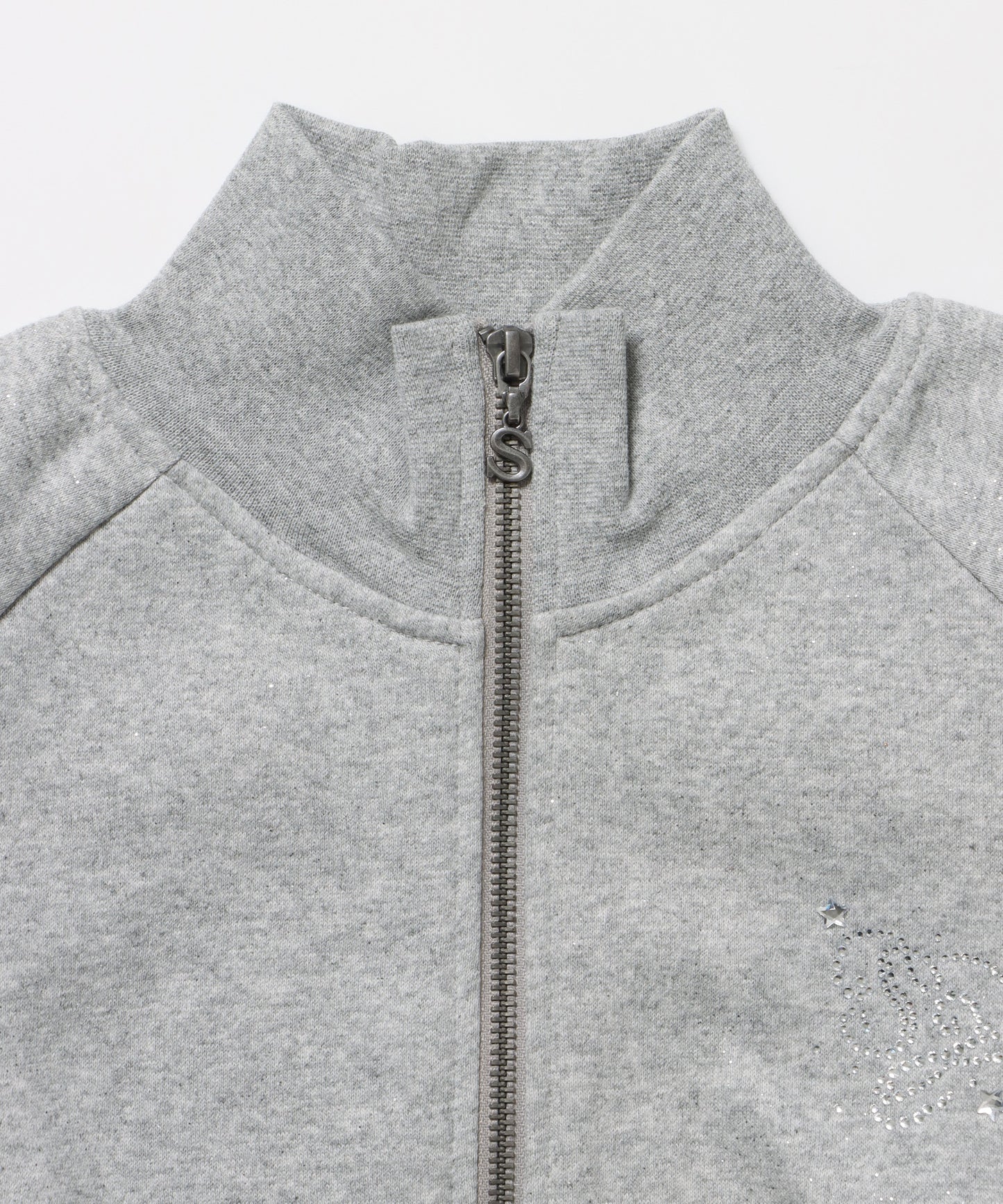 sqnz glitter zip top / グリッター ダブルジップ ジップスウェット 裏起毛 ラインストーン 【セットアップ着用可能】 グレー