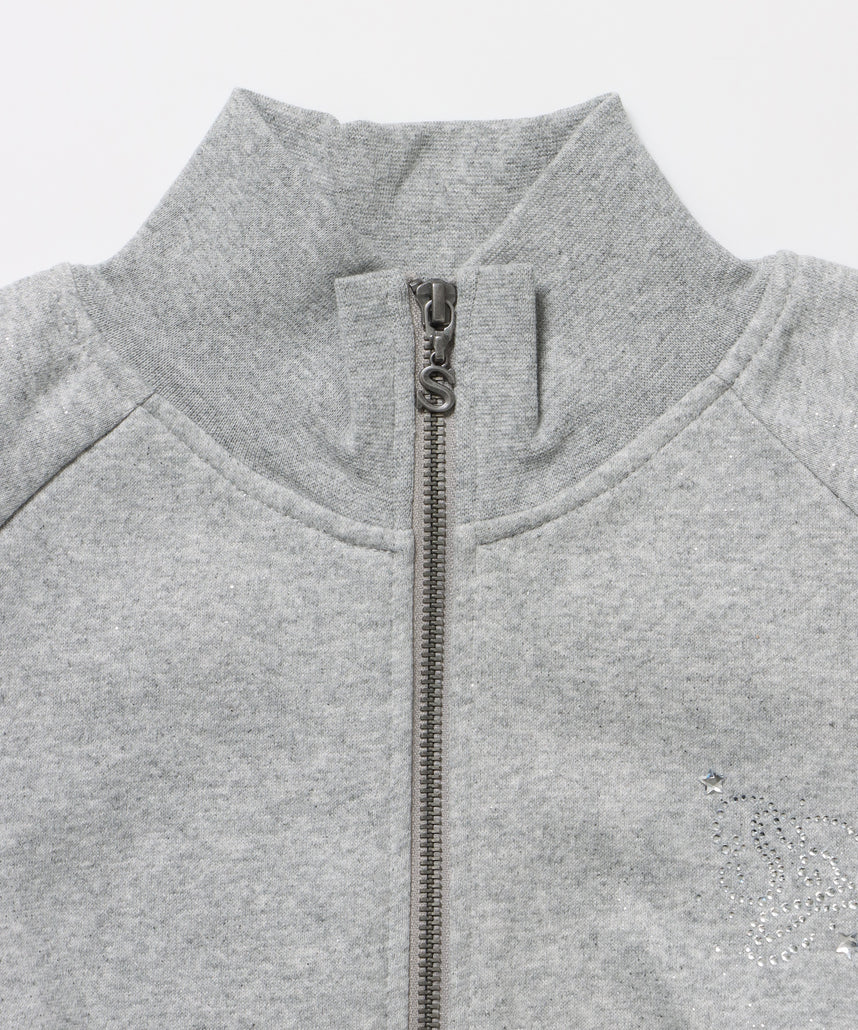 sqnz glitter zip top / グリッター ダブルジップ ジップスウェット 裏起毛 ラインストーン 【セットアップ着用可能】 グレー