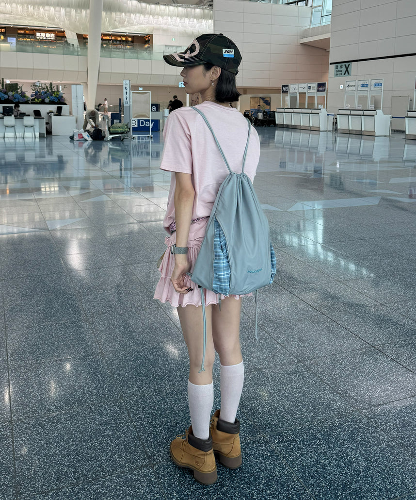 ≪予約商品≫※WEB限定 / 2WAY仕様 /チェックジップナップサック /sqnz zip knapsack ライトグレー