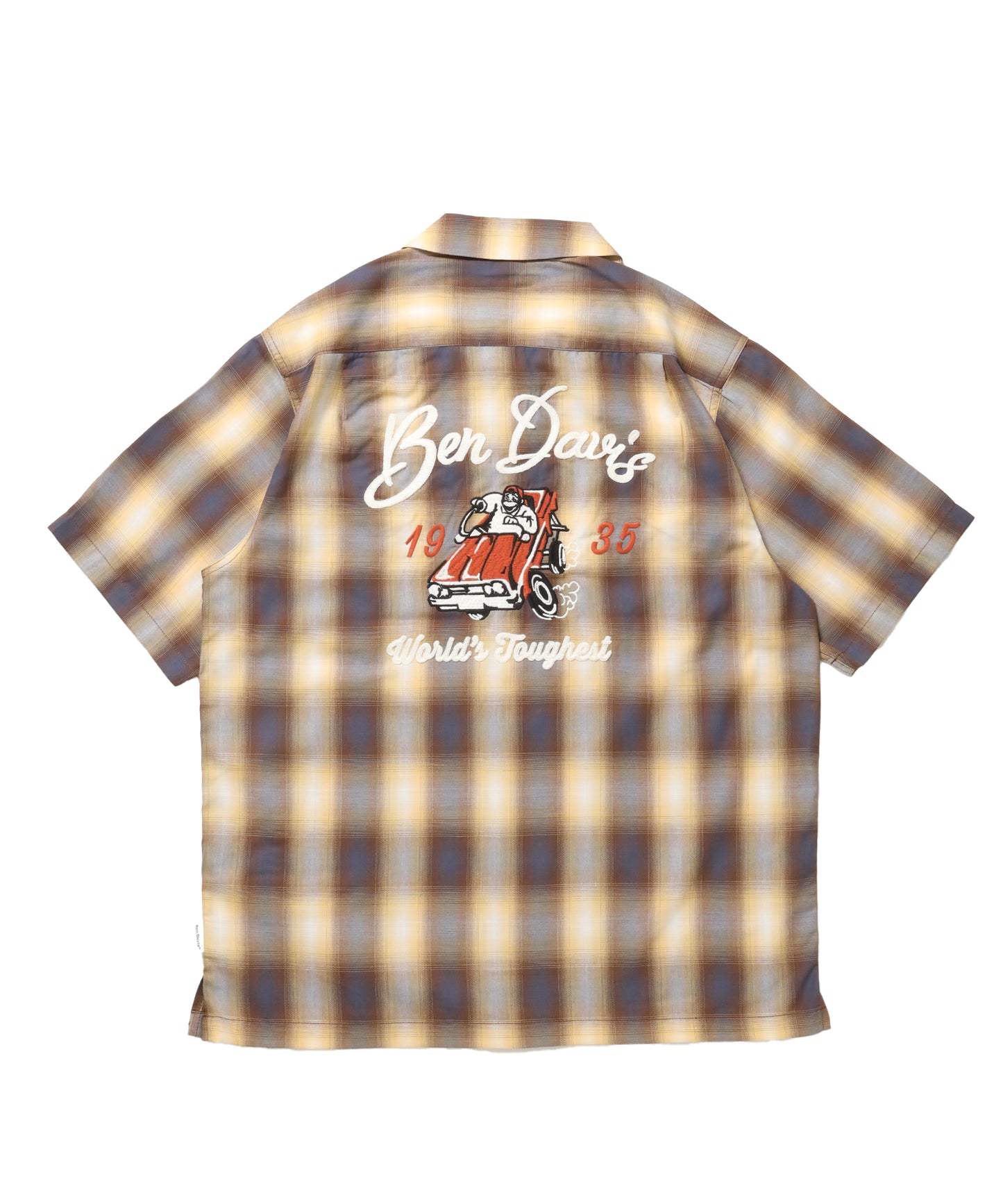 DRIVE EMB PLAID O/C SHIRT / 半袖 シャツ オープンカラー ヴィンテージライク オンブレチェック ブラウン