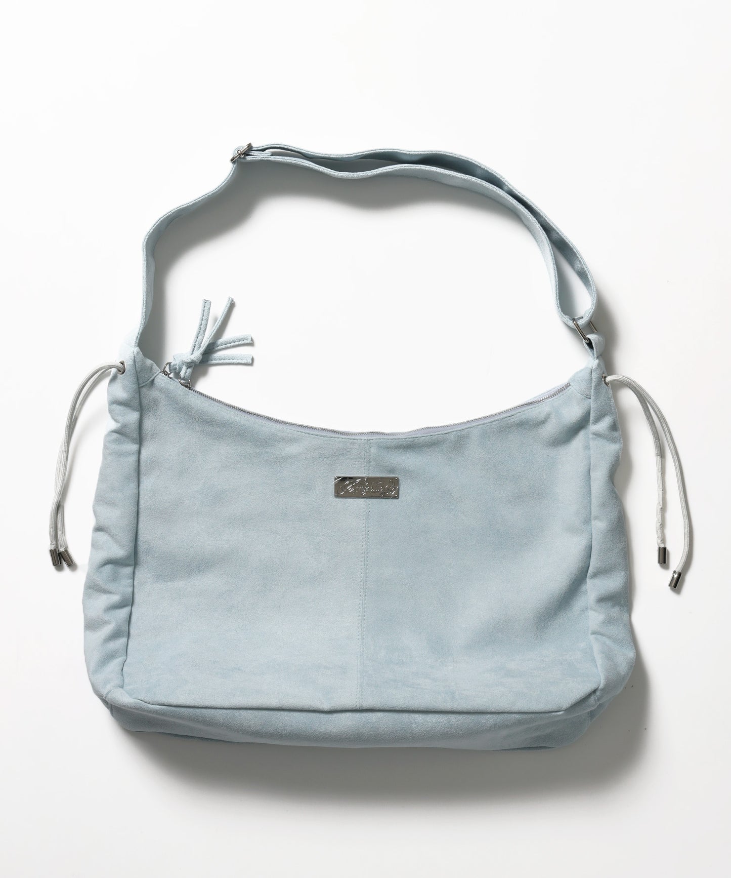※WEB限定 / フェイクレザー フェイクスエード メタルプレート 雑貨 バック / シャーリングショルダーバック / sqnz shirring bagライトブルー