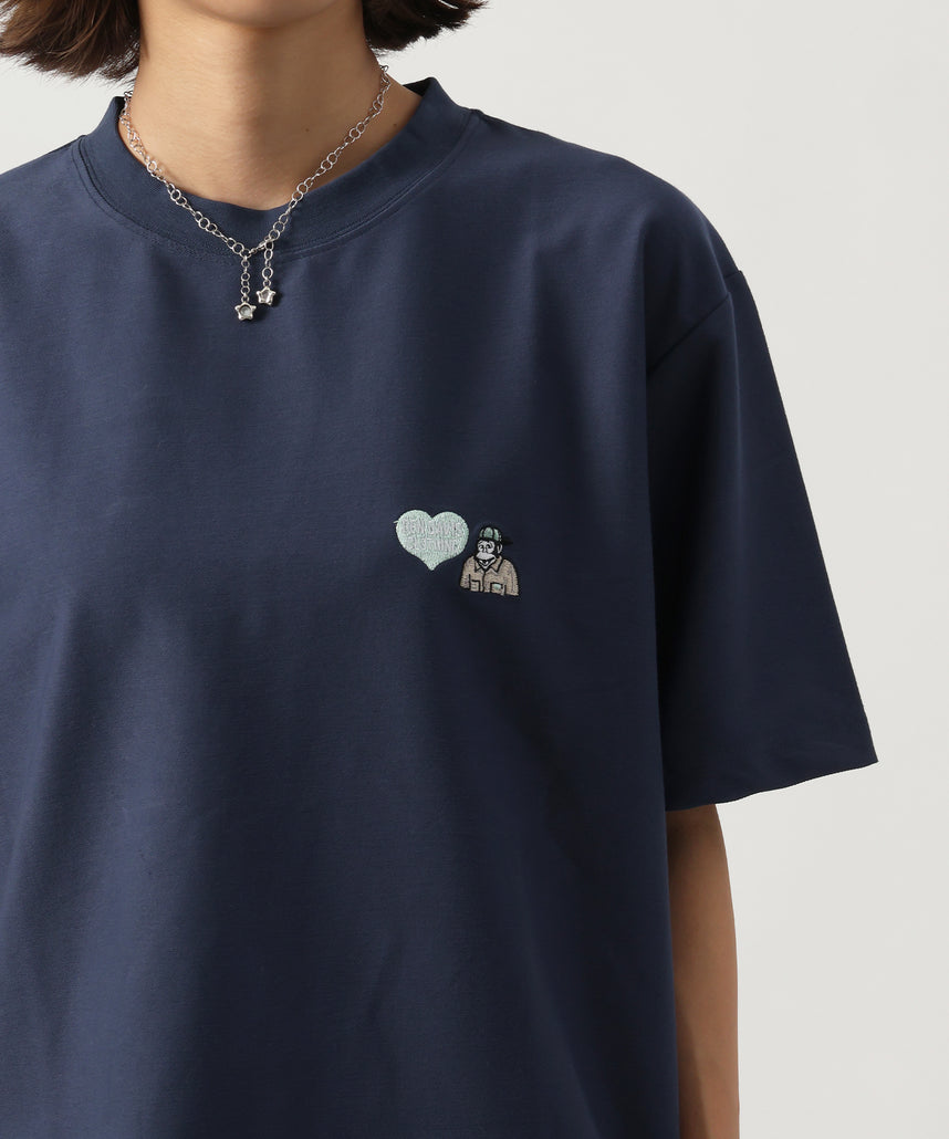COOLER GORILLA EMB TEE / 接触冷感 オーバーサイズ 半袖 Tシャツ クルーネック 刺繍 ワンポイント プリント ユニセックス ネイビー