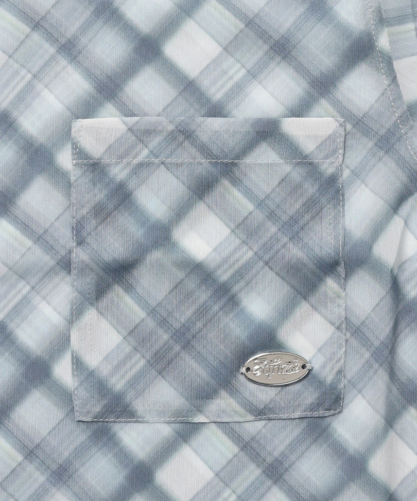 ※WEB限定 / レディースチェック半袖シャツ / sqnz sheer check shirts ブルーグレー