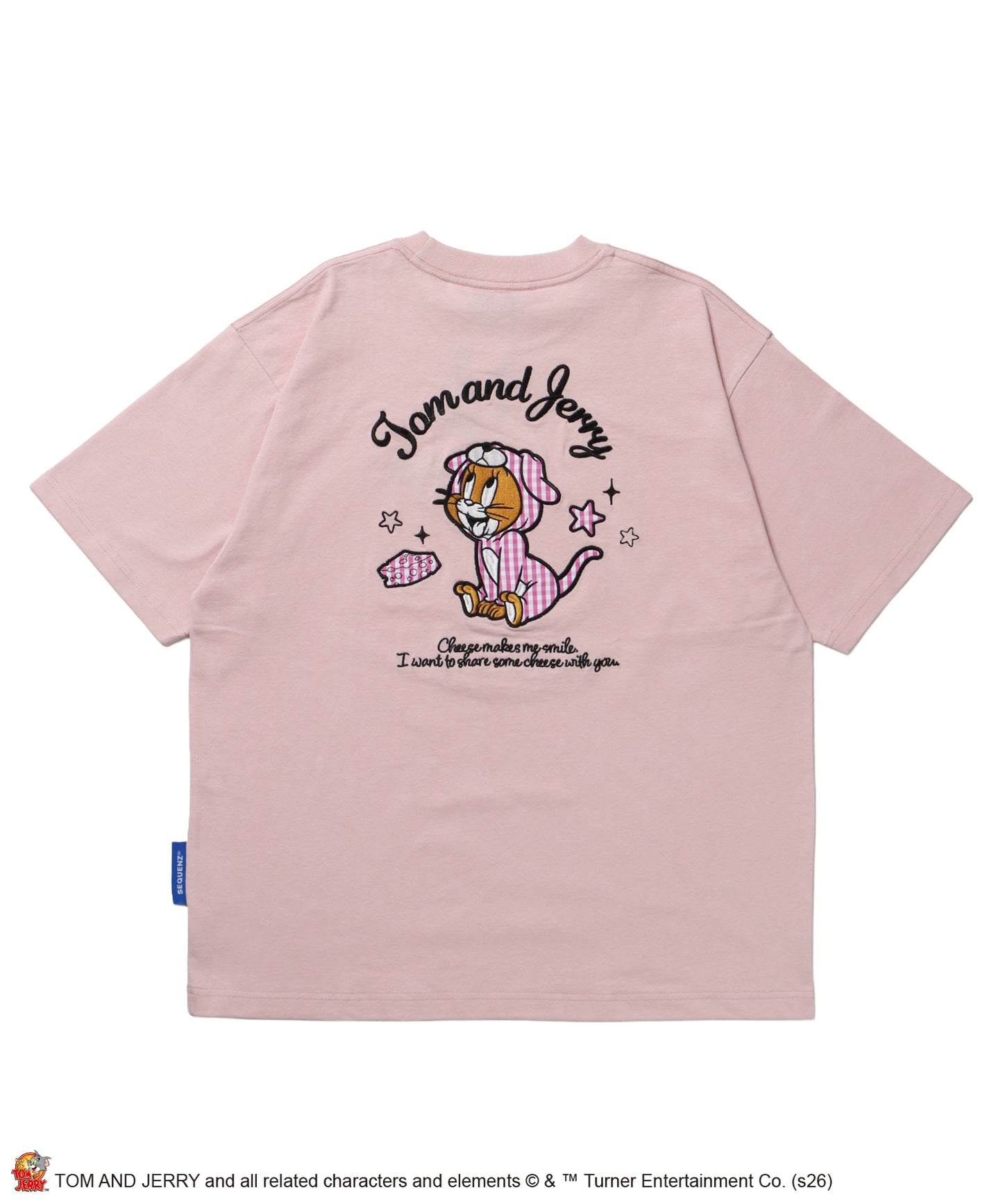 TJ GINGHAM DOG TEE / トムとジェリー 半袖 クルーネック 刺繍 ワンポイント ワッペン ユニセックス オーバーサイズ レイヤード ライトピンク
