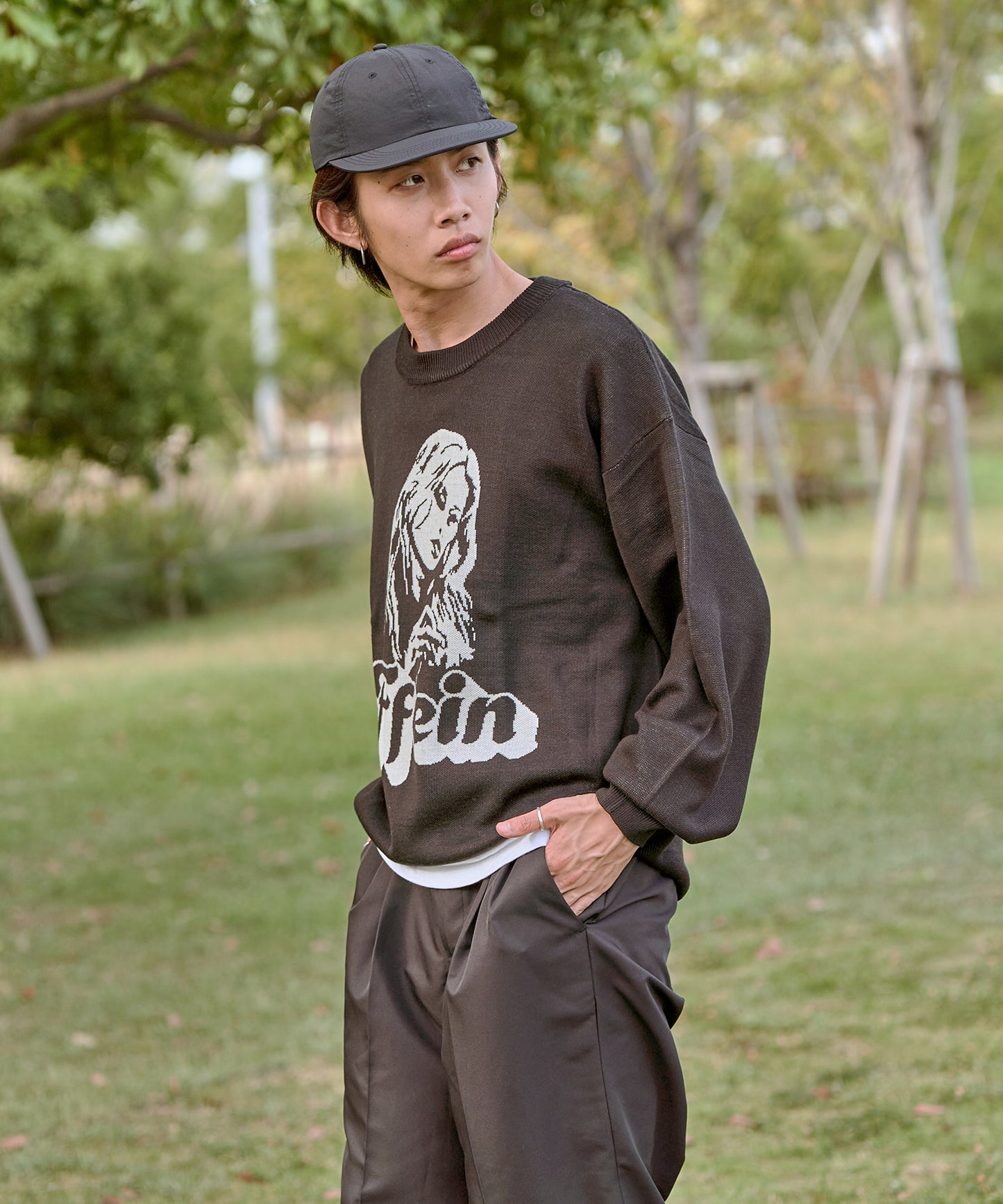 GIRL JQD C/N SPRING SWEATER / 女性 柄 ジャガード ニット　ブラック