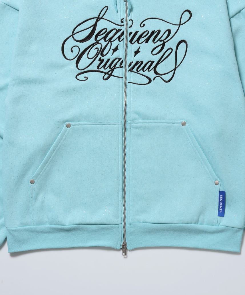 グリッター裏起毛ジップパーカー / SQNZ LOGO GLITTER ZIP P/K ターコイズ