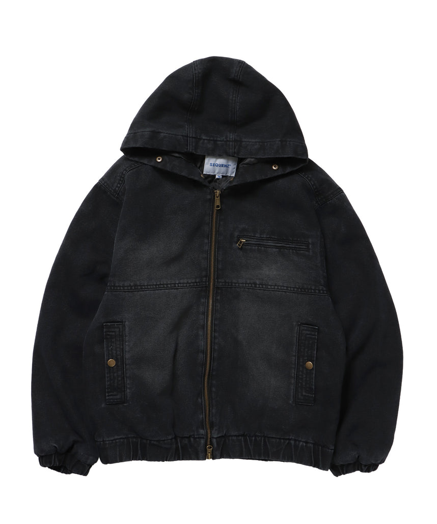 FUR DENIM HOODIE JKT / デニム ジャケット ファー 中綿 ダブルジップ フーディ ブラック