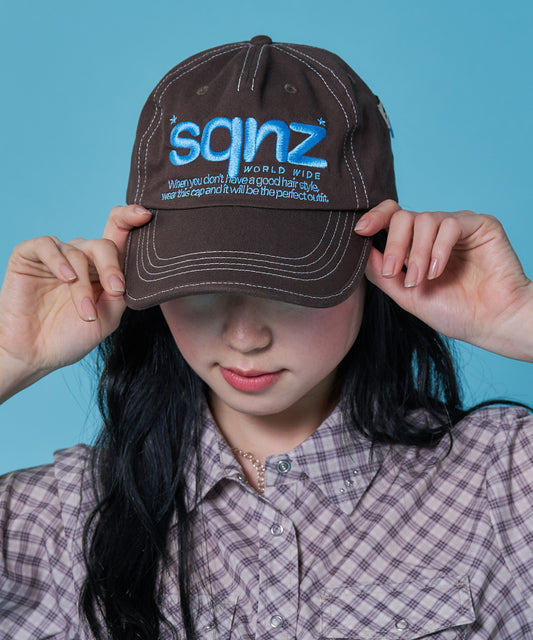 ※WEB限定 / ロゴ刺繍キャップ / sqnz logo cap ダークブラウン