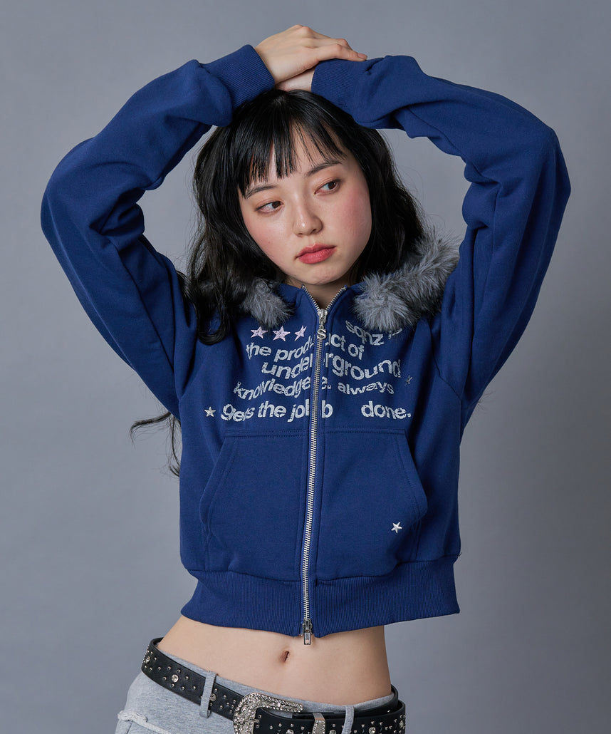 WEB限定 / レディース短丈ジップパーカー / sqnz fur zip pk ダーク