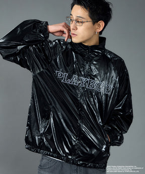 PB COATING JACKET / プレイボーイ ジャケット コーティング フルジップ センターロゴ ブラック