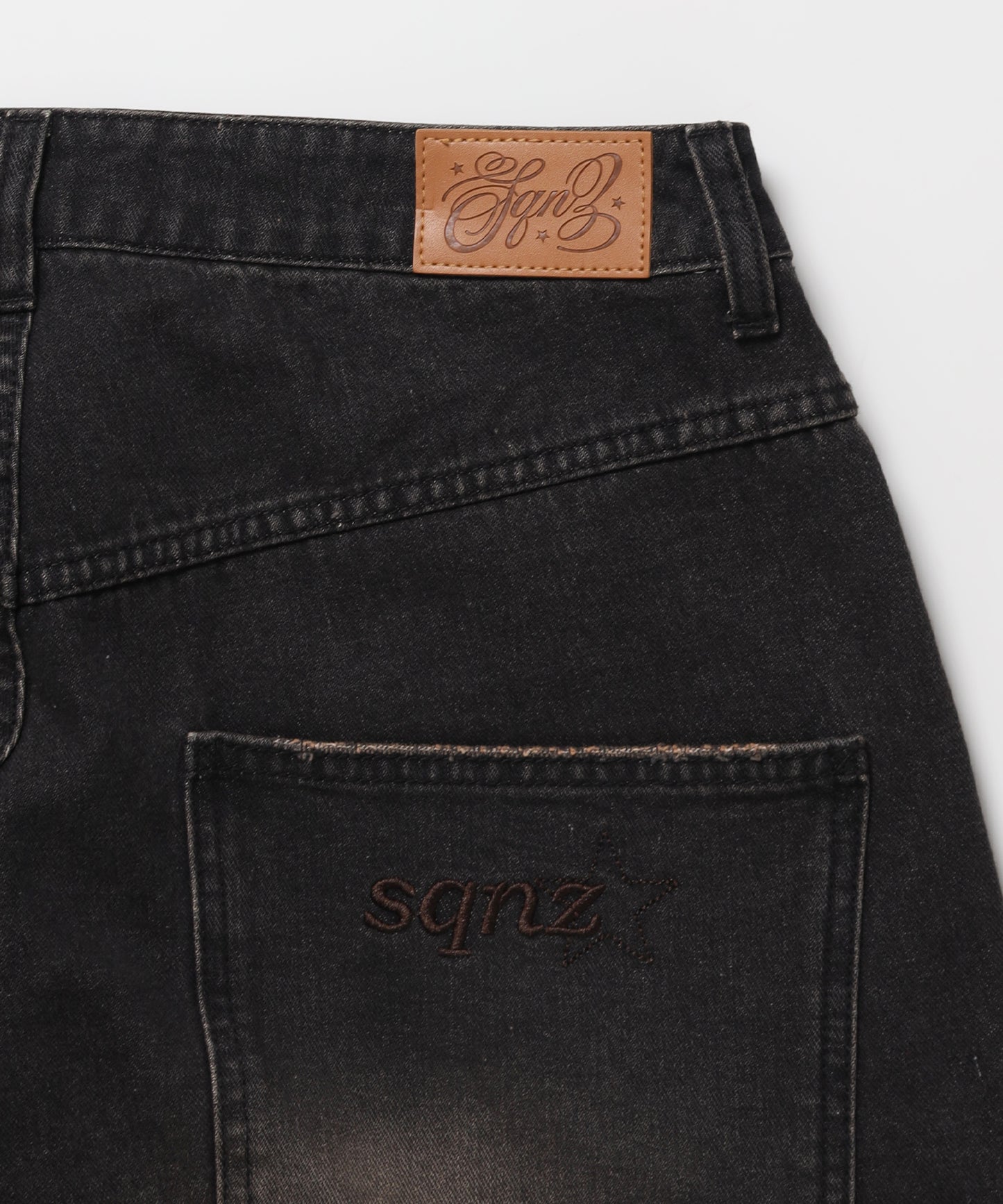 ※WEB限定 / ダメージデニムショートパンツ / sqnzU double knee denim shorts ブラウン