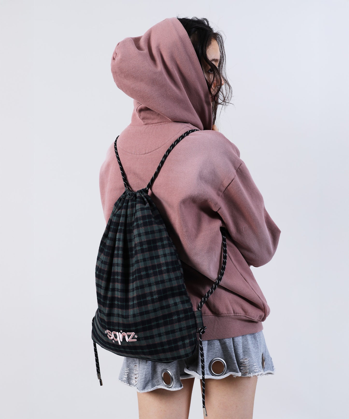 sqnz dairy 2way knapsack / ナップサック バック 2WAY ブランドロゴ チェック ストライプ ダークグリーン