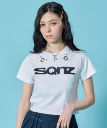 ※WEB限定 / ぼかしロゴ半袖ピチT / sqnz eyelet babe tee ホワイト