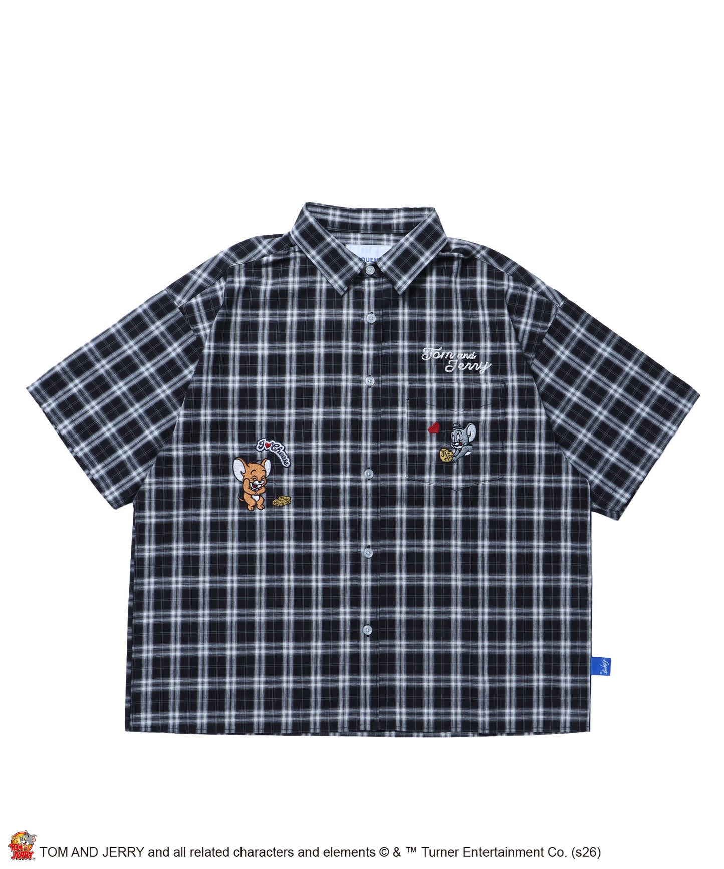 TJ ASSORTMENT EMB. SHIRT / トムとジェリー シャツ 半袖 レギュラーカラー 刺繍 チェック ストライプ ブラック