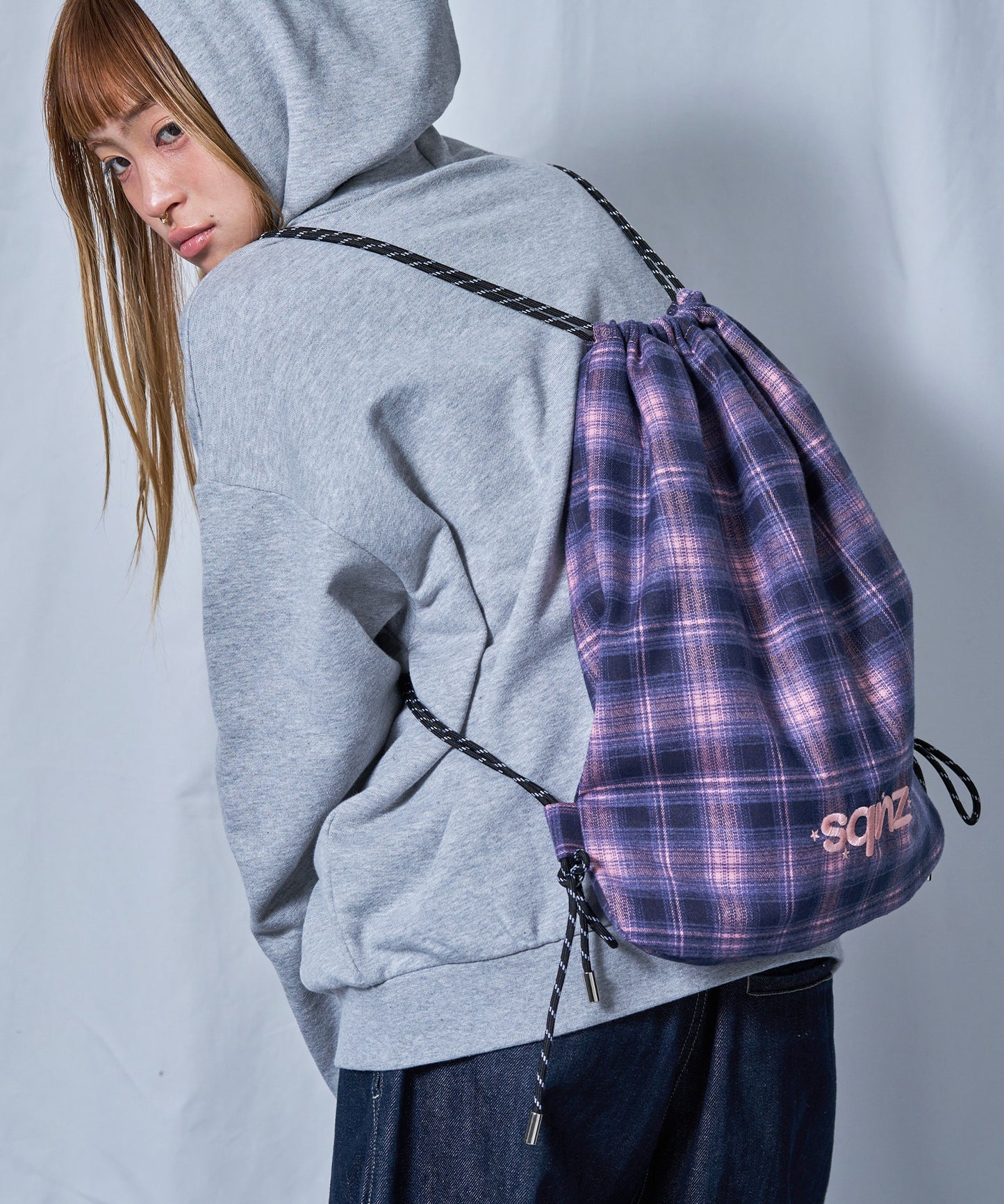 ≪予約商品≫sqnz dairy 2way knapsack / ナップサック トートバック 2WAY  チェック ピンク