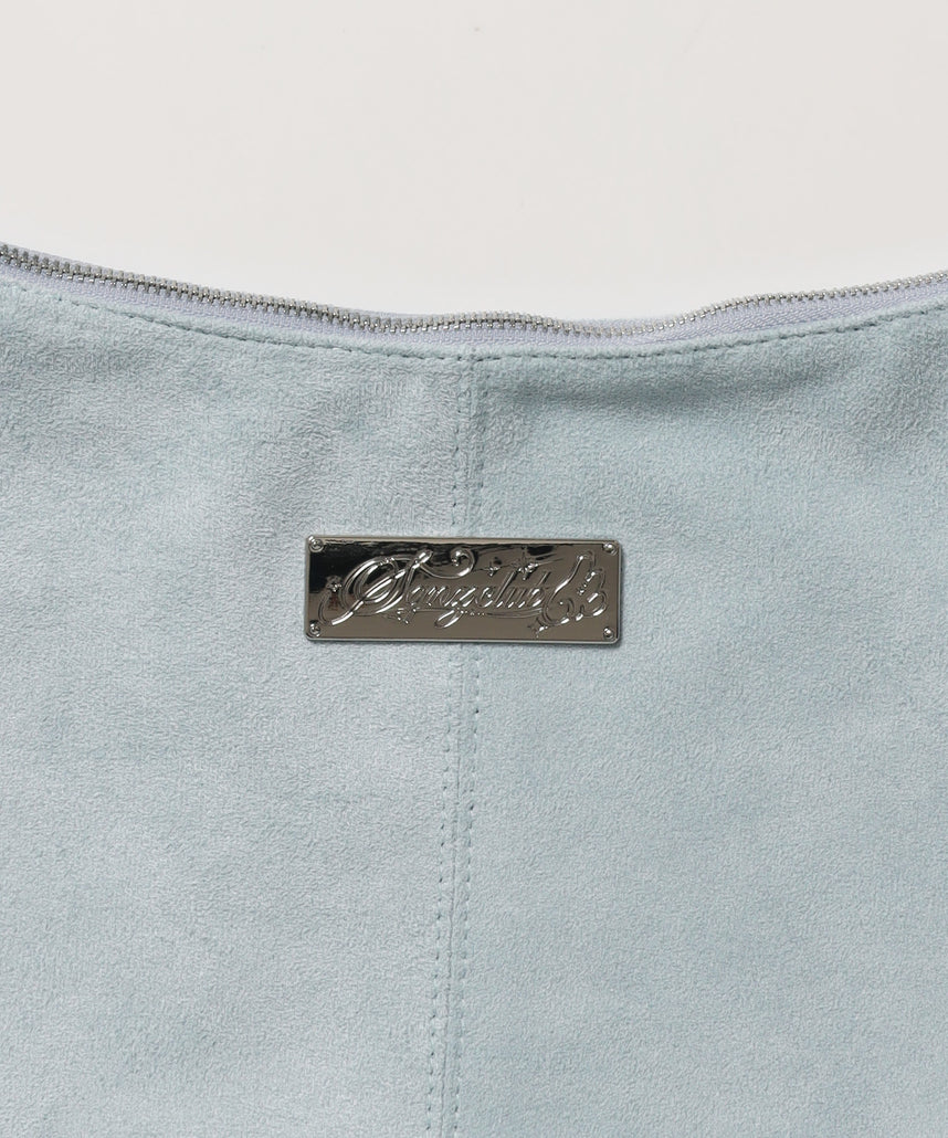 ※WEB限定 / フェイクレザー フェイクスエード メタルプレート 雑貨 バック / シャーリングショルダーバック / sqnz shirring bagライトブルー
