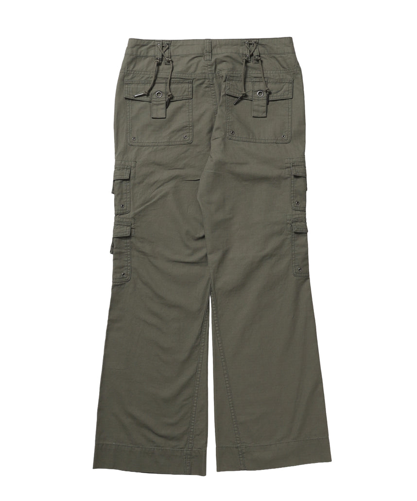 ※WEB限定 / レディースフレアカーゴパンツ / sqnz eyelet low-rise pants カーキ