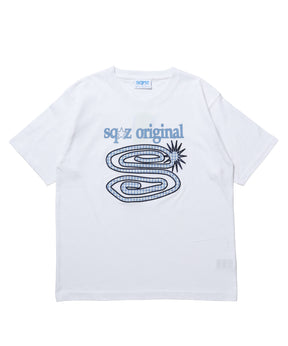≪予約商品≫sqnz guru-guru patchwork tee / ユニセックス 半袖 Tシャツ クルーネック プリント ワッペン チェック ホワイト