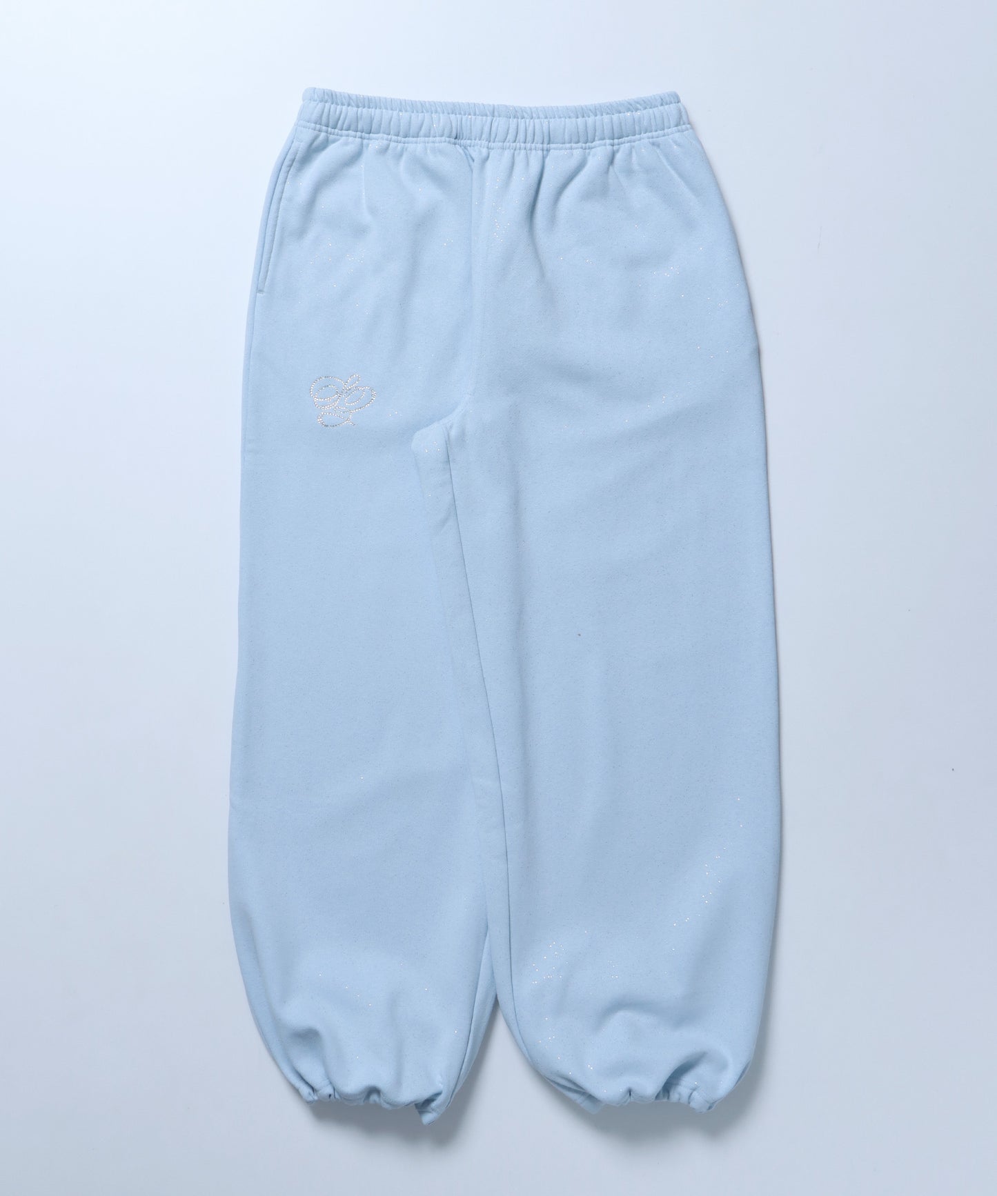 SQNZ GLITTER SWEAT PANTS / グリッター ラインストーン スウェットパンツ ドローコード 裏起毛 【セットアップ着用可】 スカイブルー