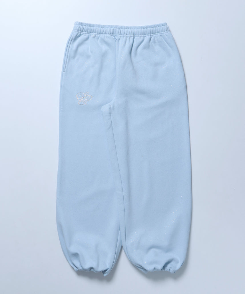 SQNZ GLITTER SWEAT PANTS / グリッター ラインストーン スウェットパンツ ドローコード 裏起毛 【セットアップ着用可】 スカイブルー