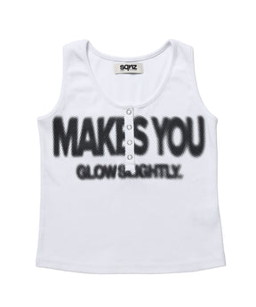 ≪予約商品≫sqnz blur logo henley tank top / レディース ヘンリーネック タンクトップ テレコ生地 プリント ホワイト