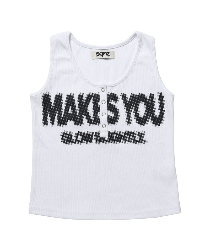 ※WEB限定 / レディースヘンリーネックタンクトップ / sqnz blur logo henley tank top ホワイト