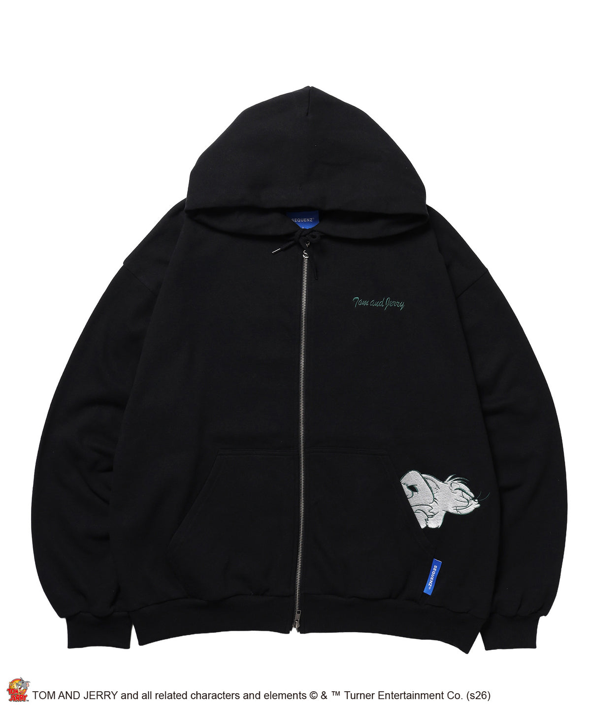 【SEQUENZ（シークエンズ）】TJ HEART MOTIF EMB.ZIP P/K / トムとジェリー ジップパーカー 刺繍 ブラック