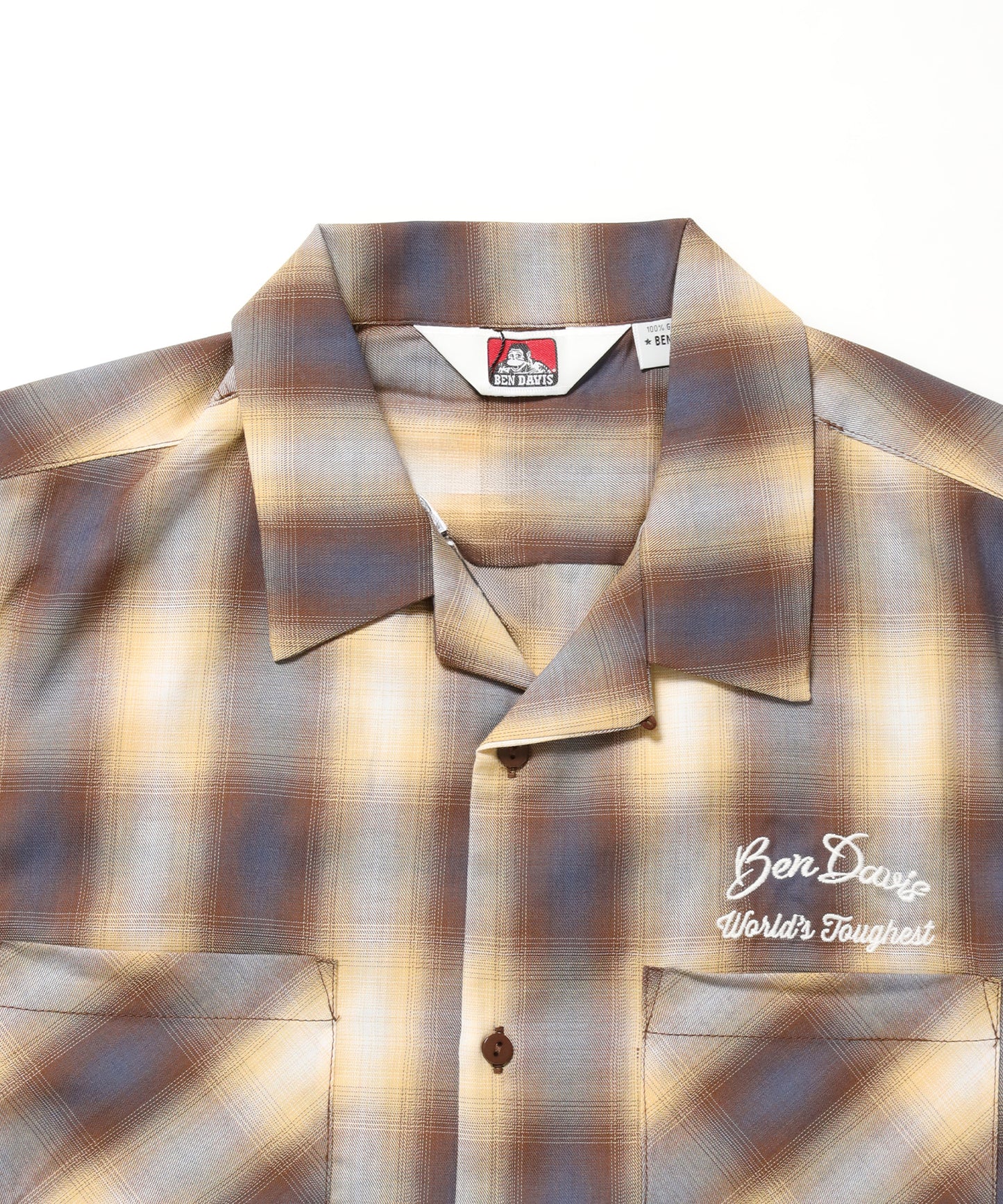 DRIVE EMB PLAID O/C SHIRT / 半袖 シャツ オープンカラー ヴィンテージライク オンブレチェック ブラウン