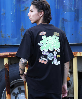 OVERLAP TEE NV / オーバーサイズ 半袖 ワンポイント プリント クルーネック ブラック