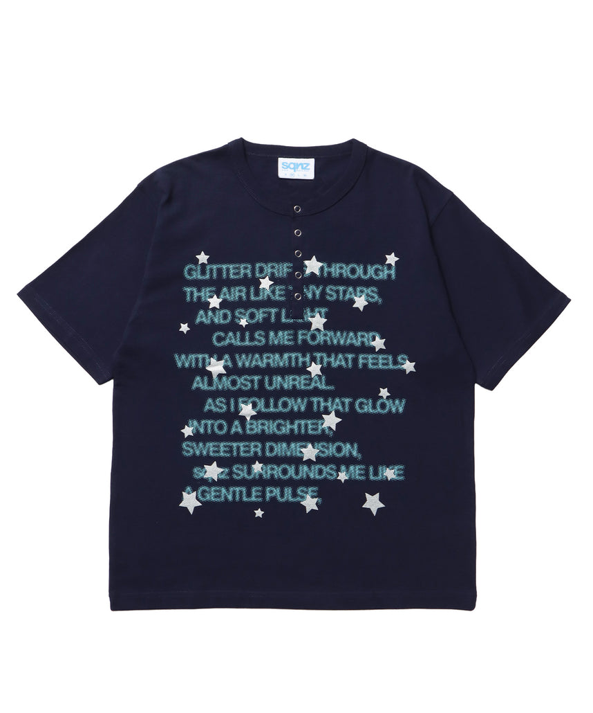 ≪予約商品≫sqnz silver star henlry tee / 半袖 ヘンリーネック Tシャツ シルバープリント 短丈 ダークネイビー