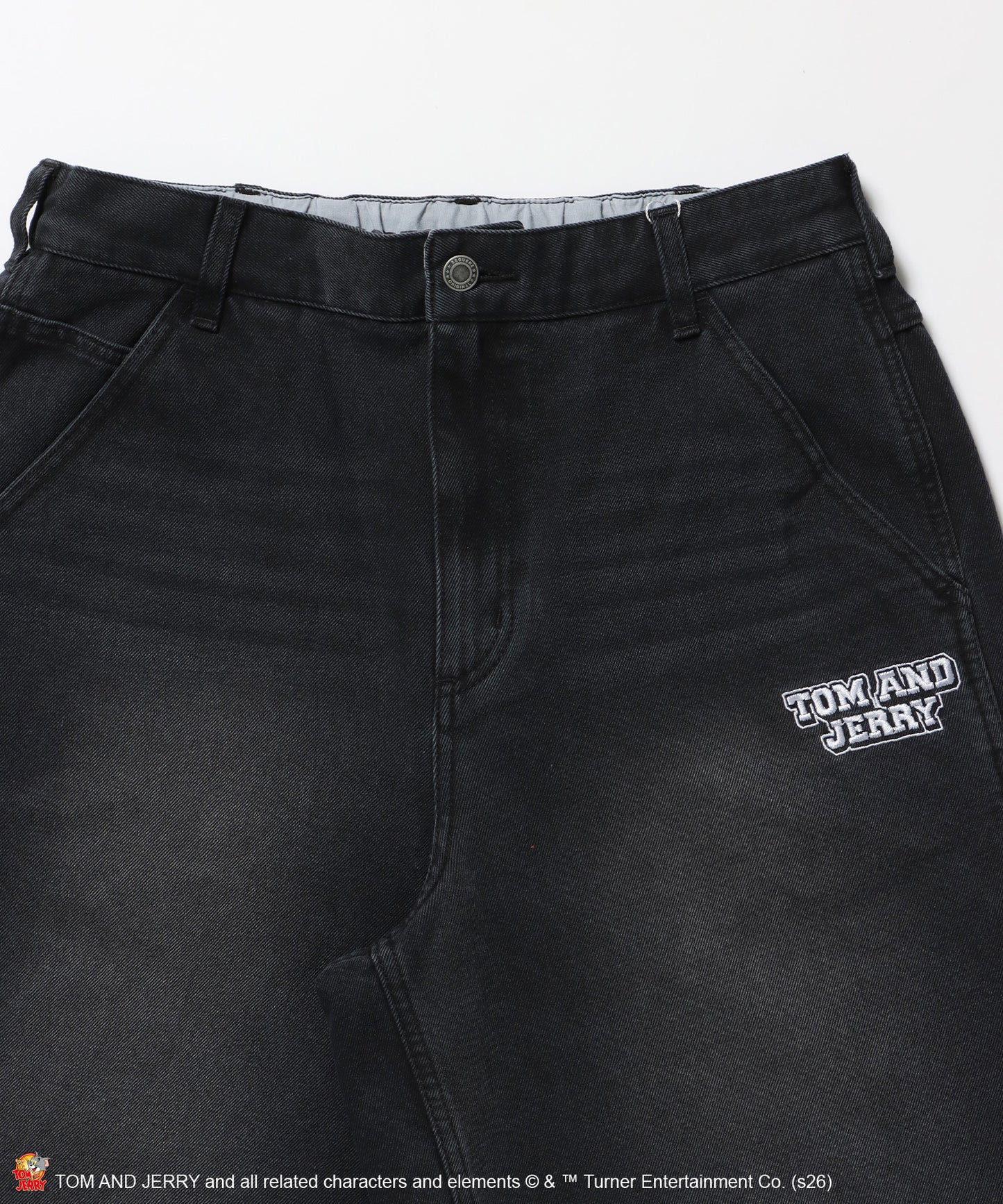 TJ STREET SHORTS DENIM / トムとジェリー ハーフパンツ ショーツ ジョーツデニム ワイド パンツ ボトムス 刺繍 加工 リジッド ワッペン ブラック